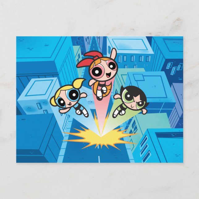 Powerpuff Girls Launch Into The Air Invitation Postcard (Front)