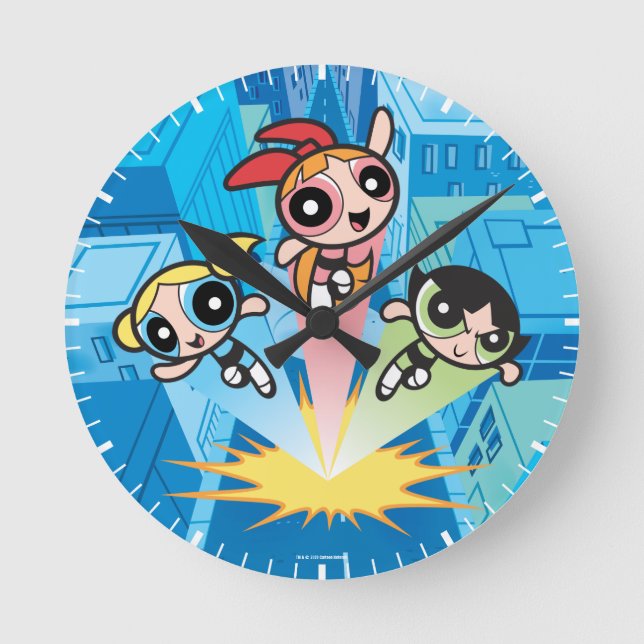 Powerpuff Girls Launch Into The Air Round Clock (Front)