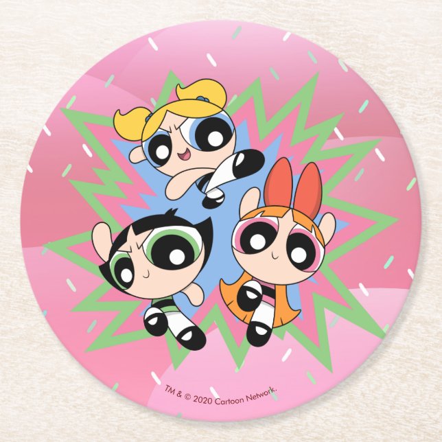 Powerpuff Girls Powfactor Round Paper Coaster (Front)