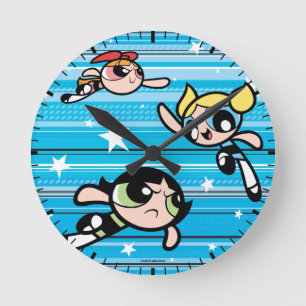 Powerpuff Girls Star Pattern Round Clock