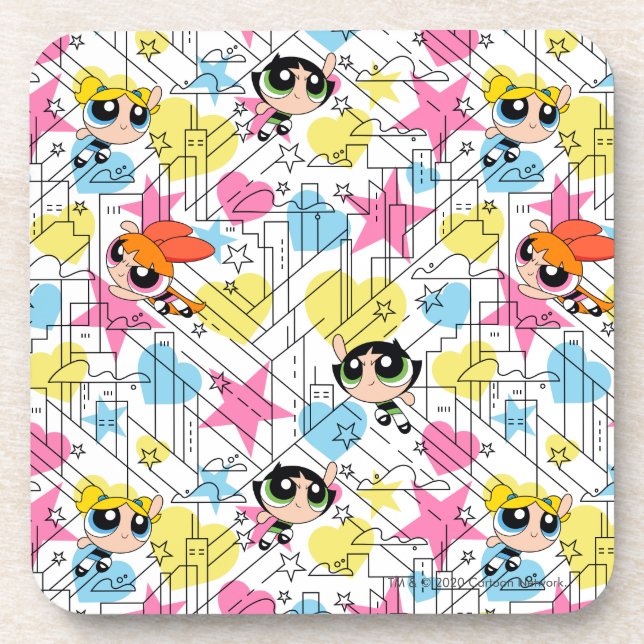 Powerpuff Girls Townsville Pattern Coaster (Front)