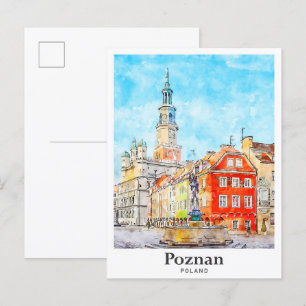 Poznan Poland Travel Watercolor Sketch Hand Drawn Postcard
