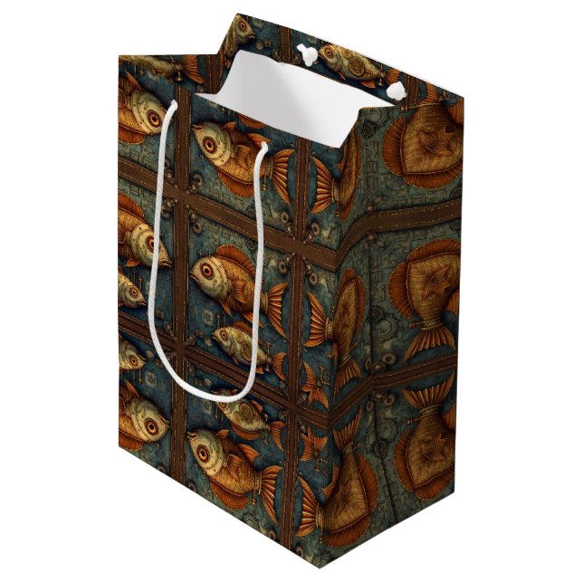 PP 572 Steampunk Fishes 1 of 3 Medium Gift Bag (Front Angled)
