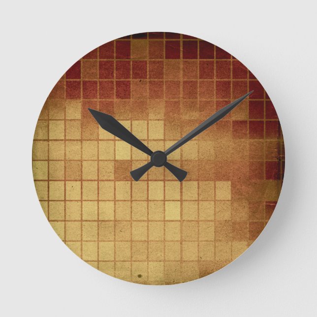 Pr 088 WORN GOLDEN GOLD BROWN MEXICAN TILES SQUARE Round Clock (Front)