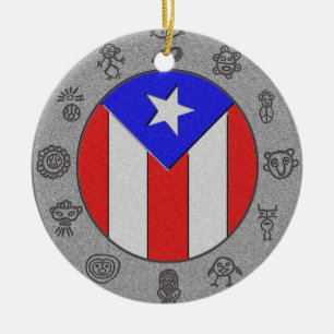 PR Flag & Petroglyphs Ceramic Ornament