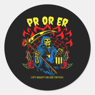 Pr Or Er Gym Weightlifting Bodybuilding Spooky Hal Classic Round Sticker