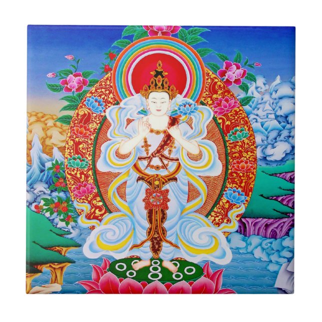 Prabhutaratna Buddha Cool oriental Padmakumara Ceramic Tile (Front)