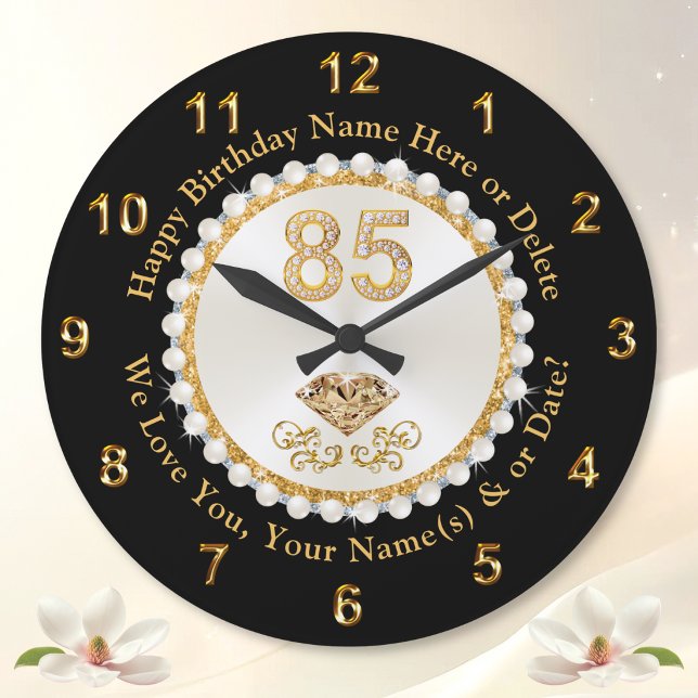 Practical and Stunning, 85th Birthday Present, Large Clock (85th birthday present. Personalized, 85th birthday gift ideas for mom, mum, grandma or any woman.)