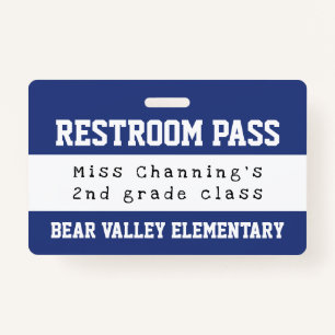Practical Blue White School Restroom Pass ID Badge