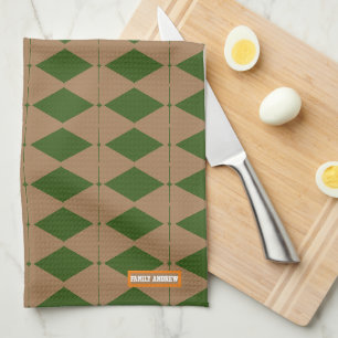 Practical colours brown and green big diamonds tea towel