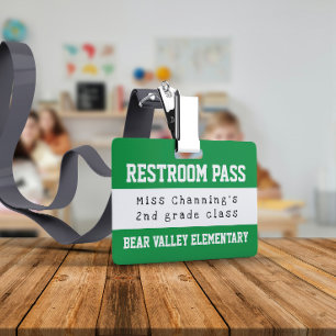 Practical Green White School Restroom Pass ID Badge