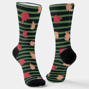 Practical nature pattern Leaf and stripes Green Socks