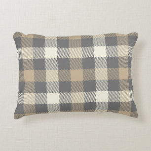 Practical rustic gingham tartan plaid grey country decorative cushion