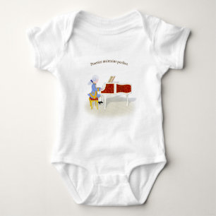 "Practice Maintains Perfect" Mozart Playing Piano Baby Bodysuit