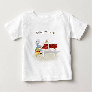 "Practice Maintains Perfect" Mozart Playing Piano Baby T-Shirt