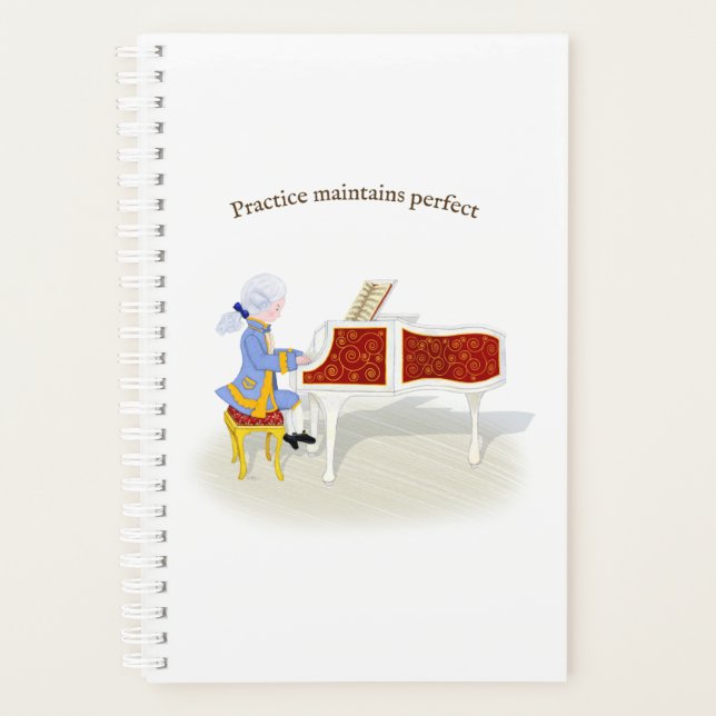 "Practice Maintains Perfect" Mozart Playing Piano Planner (Front)