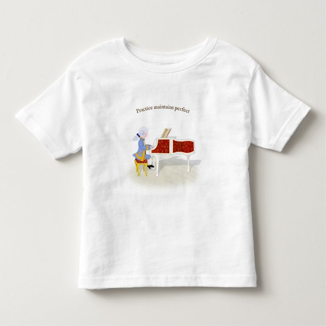 "Practice Maintains Perfect" Mozart Playing Piano Toddler T-Shirt (Front)