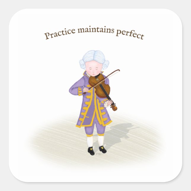 Practice Maintains Perfect Mozart Playing Violin Square Sticker (Front)