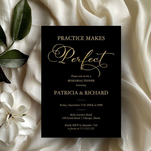 Practice Makes Perfect Gold Foil Rehearsal Dinner Invitation (Creator Uploaded)