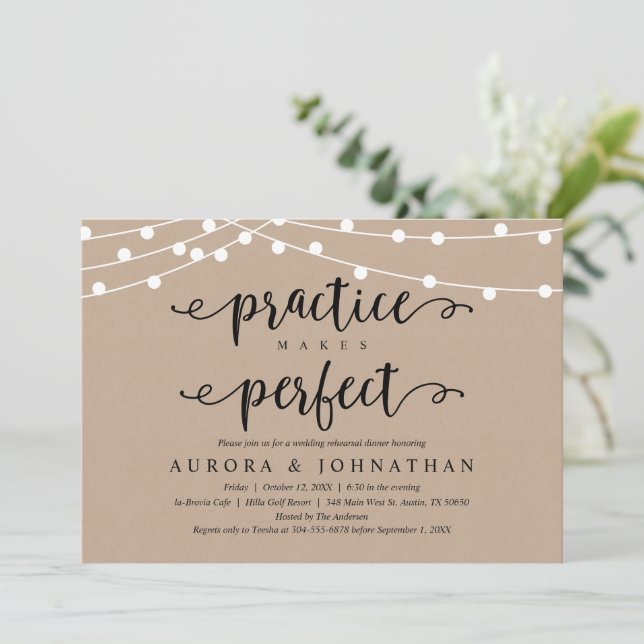 Practice makes Perfect, Rustic Rehearsal Dinner Invitation (Standing Front)