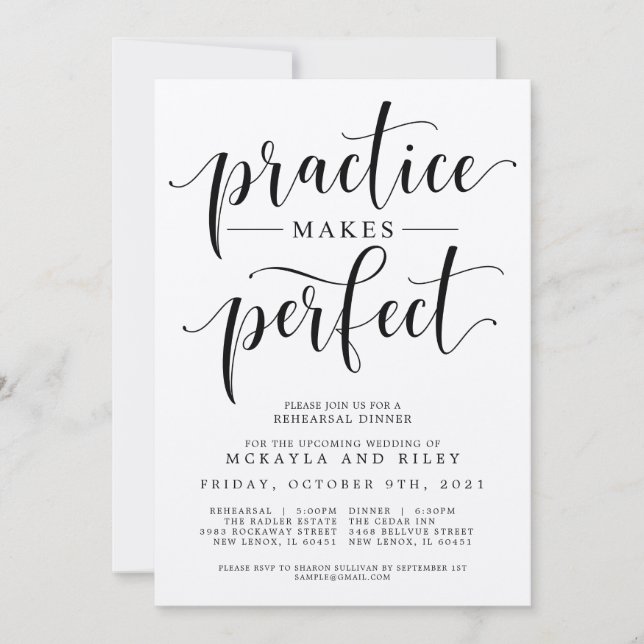 Practice Makes Perfect Wedding Rehearsal Dinner In Invitation (Front)