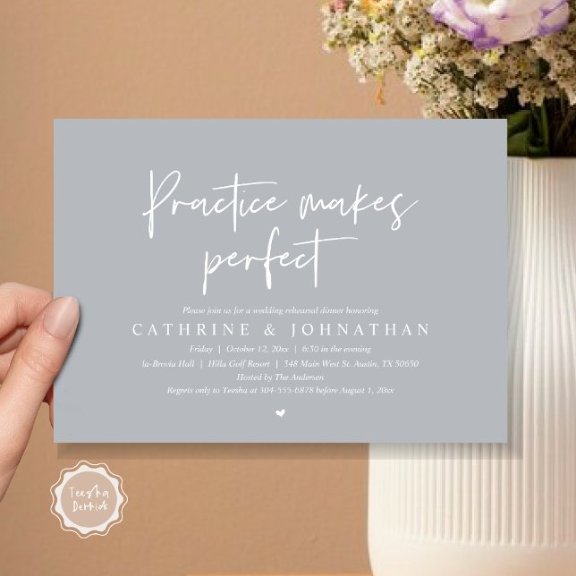 Practice makes perfect, Wedding Rehearsal Dinner Invitation (Practice Makes Perfect, Wedding Rehearsal Dinner Invitation Card, PDF, Modern Casual, Chill Grey)