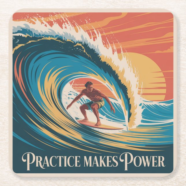 Practice Makes Power Square Paper Coaster (Front)