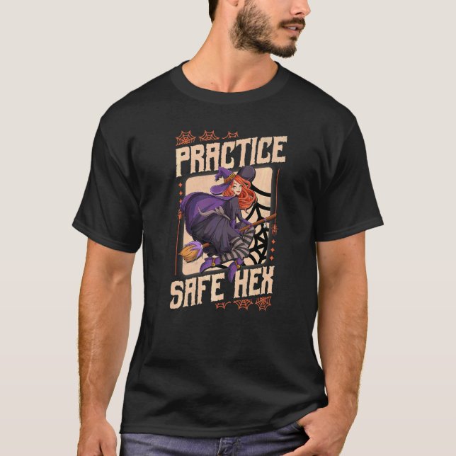 Practice Safe Hex Halloween Witch T-Shirt (Front)