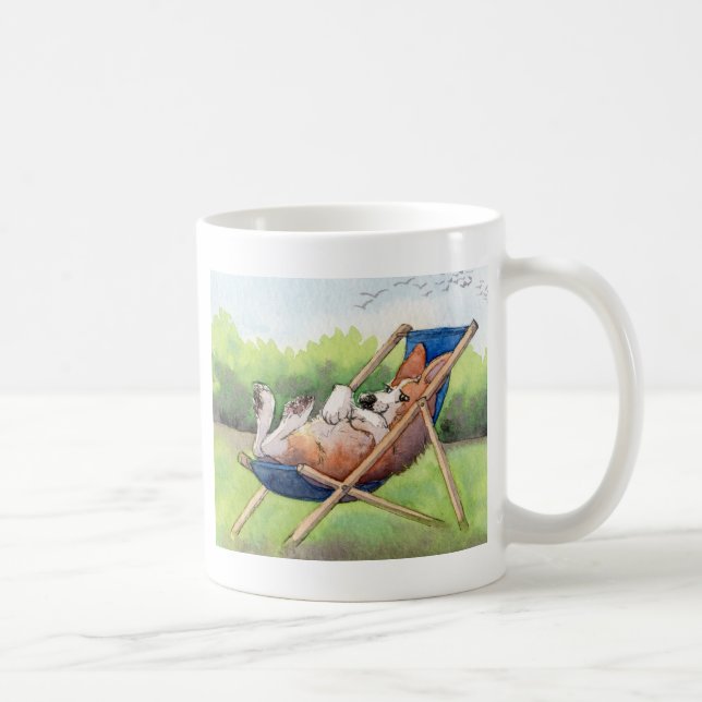 Practising for Summer - Corgi in a Deckchair Coffee Mug (Right)