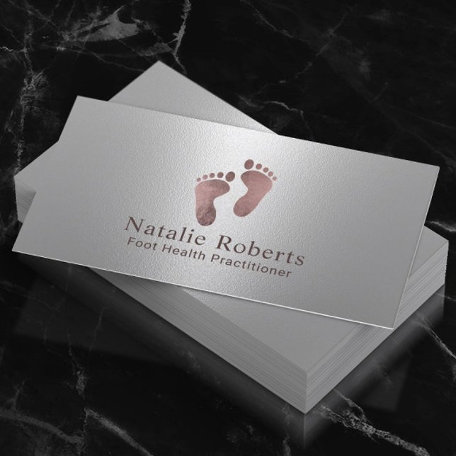Practitioner Modern Rose Gold Foot Care Silver Spa Business Card (Creator Uploaded)