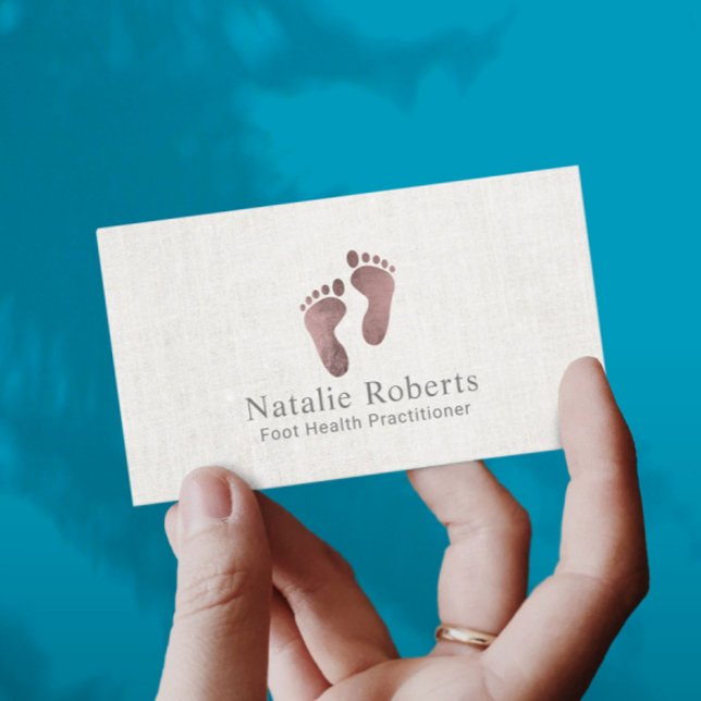 Practitioner Rose Gold Foot Care Elegant Linen Business Card (Creator Uploaded)