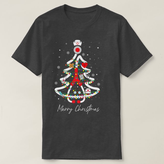 Practitioners Yuletide Nurse Tree Stethoscope Xmas T-Shirt (Design Front)