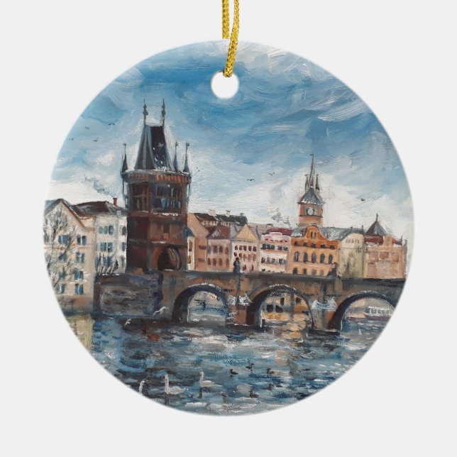 Prag - charles bridge painting ceramic ornament (Front)