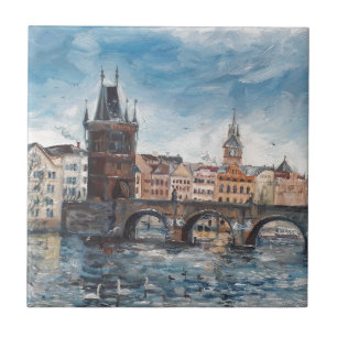 Prag - charles bridge painting ceramic tile