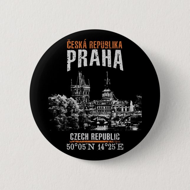 Prague 6 Cm Round Badge (Front)