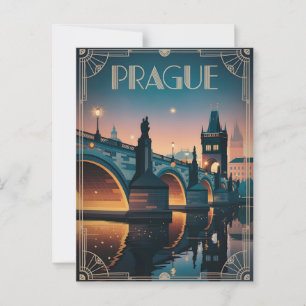 Prague art deco vintage postcard
