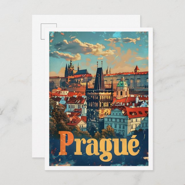 Prague Art Vintage Travel Postcard (Front/Back)