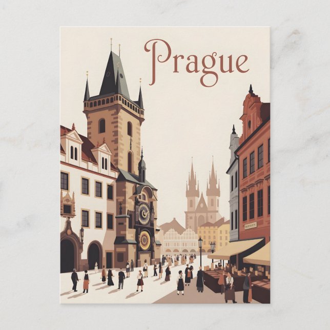 Prague astronimcal clock vintage postcard (Front)