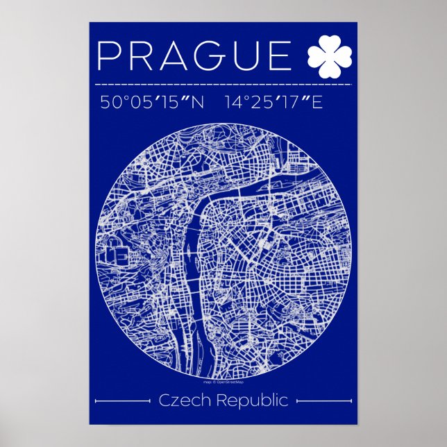 Prague Blueprint City Map Poster Minimal Wall Art (Front)