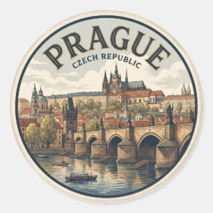 Prague Castle and Charles Bridge Czech Republic Classic Round Sticker