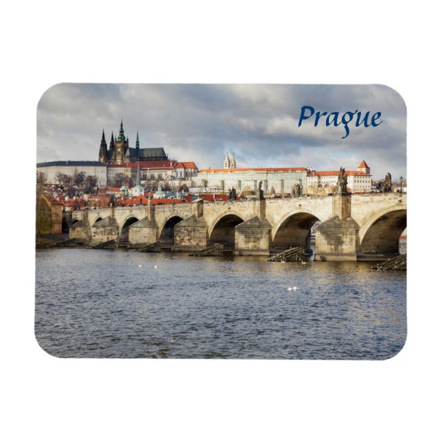 Prague Castle and Charles Bridge souvenir photo Magnet (Horizontal)