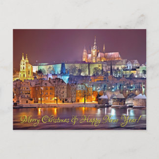 Prague Castle Merry Christmas Postcard