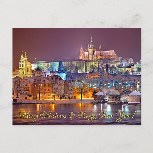 Prague Castle Merry Christmas Postcard (Front)