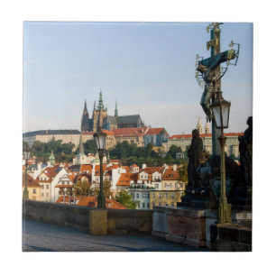 Prague Castle view from Charles bridge, Czech R. Ceramic Tile
