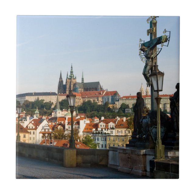 Prague Castle view from Charles bridge, Czech R. Ceramic Tile (Front)