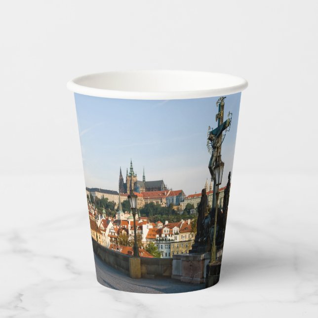 Prague Castle view from Charles bridge, Czech R. Paper Cups (Front)