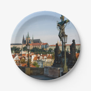 Prague Castle view from Charles bridge, Czech R. Paper Plate