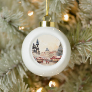 Prague Ceramic Ball Christmas Ornament