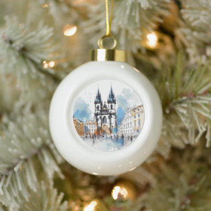 Prague Ceramic Ball Christmas Ornament