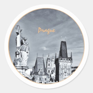 Prague & Charles Bridge, Christ, Castle / Czechia  Classic Round Sticker
